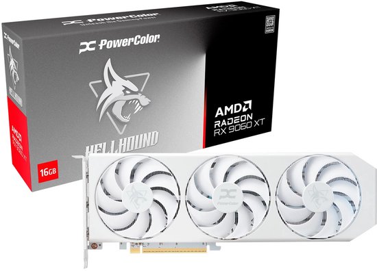 PowerColor Radeon RX 9060 XT Hellhound Spectral White – 16GB GDDR6, PCIe 5.0