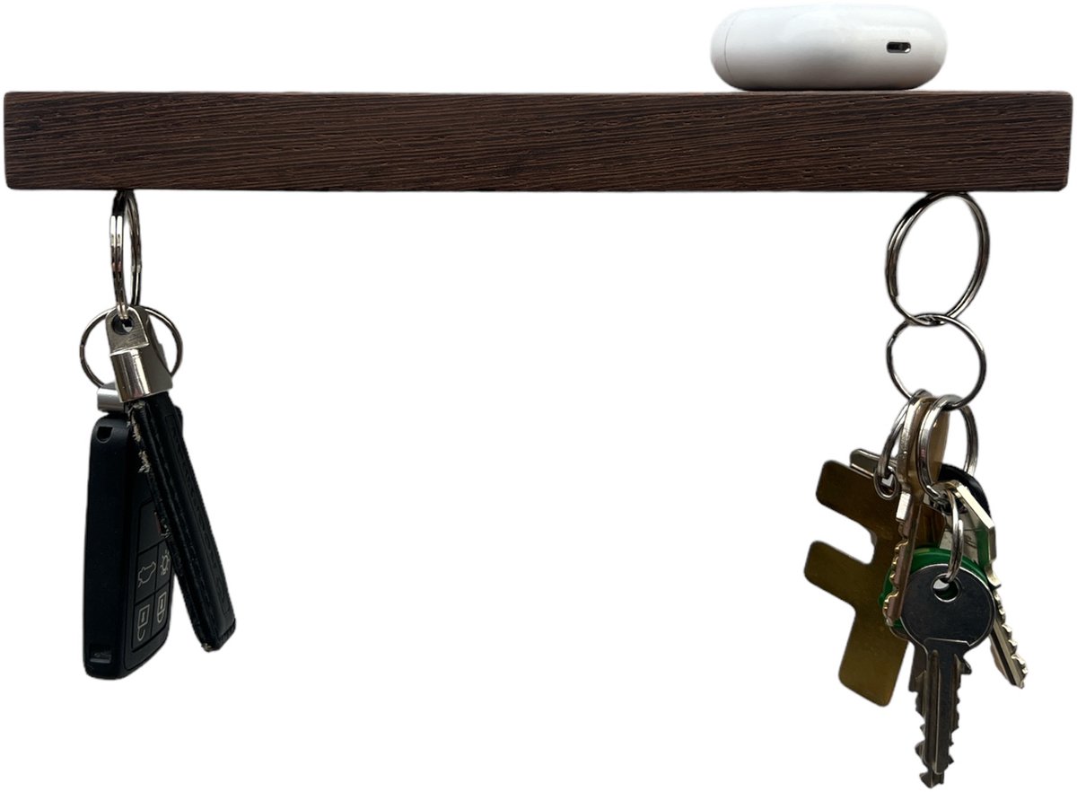 HangKey Plankie X Wengé - Wandplank Sleutelrekje van Massief Wengé hout - Sleutelkastje voor Binnen - Houten Sleutelhouder en Organizer - 24,5 x 7 x 2,5 cm
