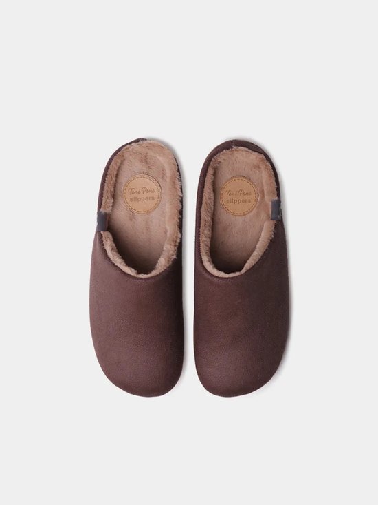 Bruine Toni Pons pantoffels met beige voering.