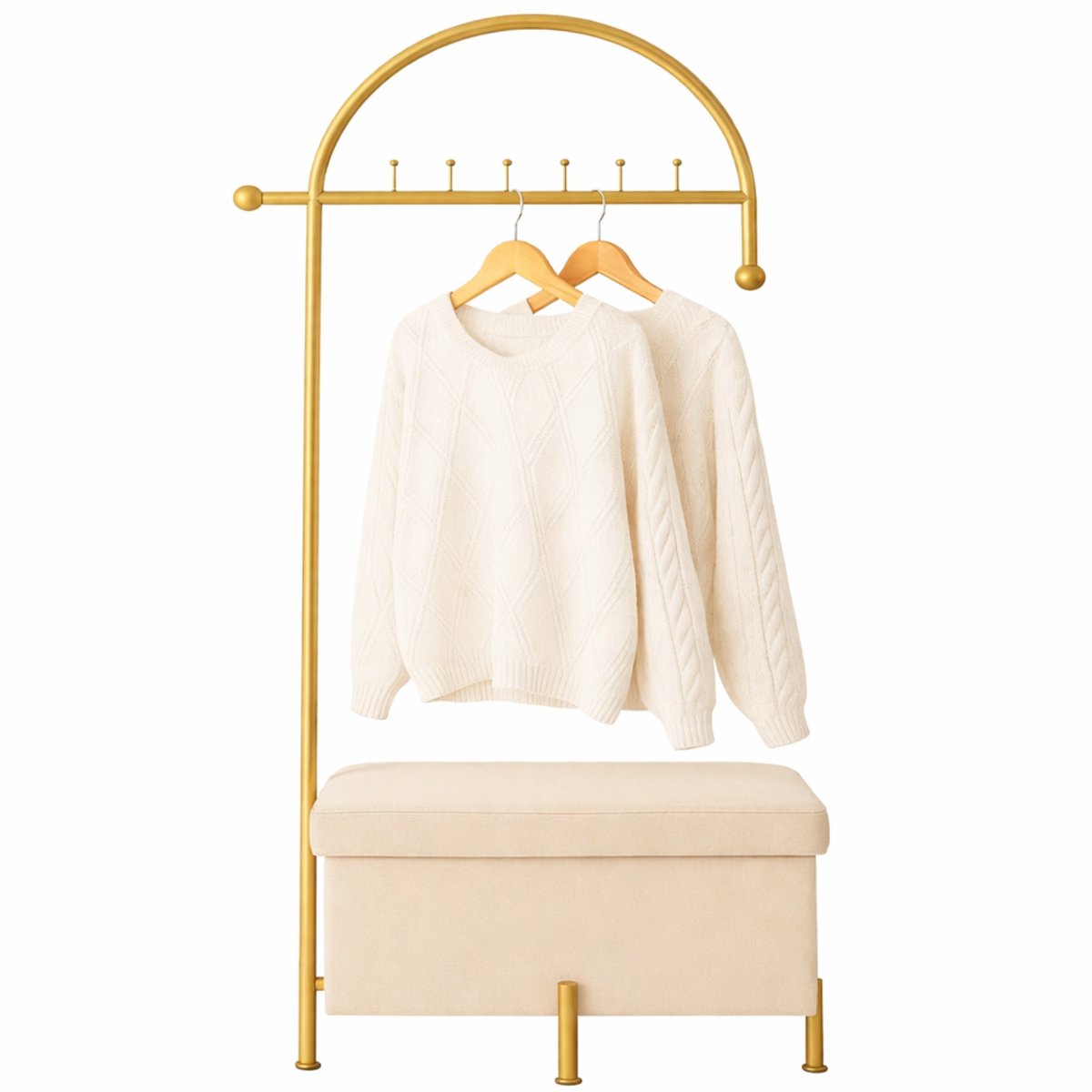 Luxaliving Kapstok met Zitbank en Opbergruimte – Goud/Beige – 180×63 cm