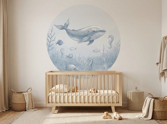 Little Livo - Muursticker rond chambre bébé/enfant - Muursticker Animaux océaniques - 120cmx120cm - PVC autocollant - Décoration murale