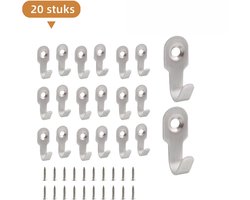 20-delige set - Haken - Roestvrijstalen haken - Metaal - Met voorgeboorde gaten - Kleine haken - Voor het ophangen van kleine voorwerpen/het opbergen van tassen voor thuisgebruik - Inclusief schroeven - Zilver