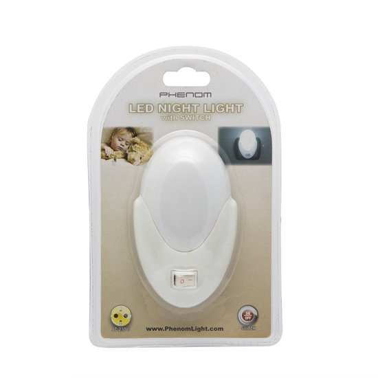 Phenom Stopcontact Stekker LED Nachtlamp Met Schakelaar - Energiezuinige Nachtverlichting - Koud Wit LED Licht - Compact Ontwerp - Langere Levensduur - Voor Slaapkamer, Gang Of Woonkamer - 230V [20252] van Merkloos — afbeelding 2