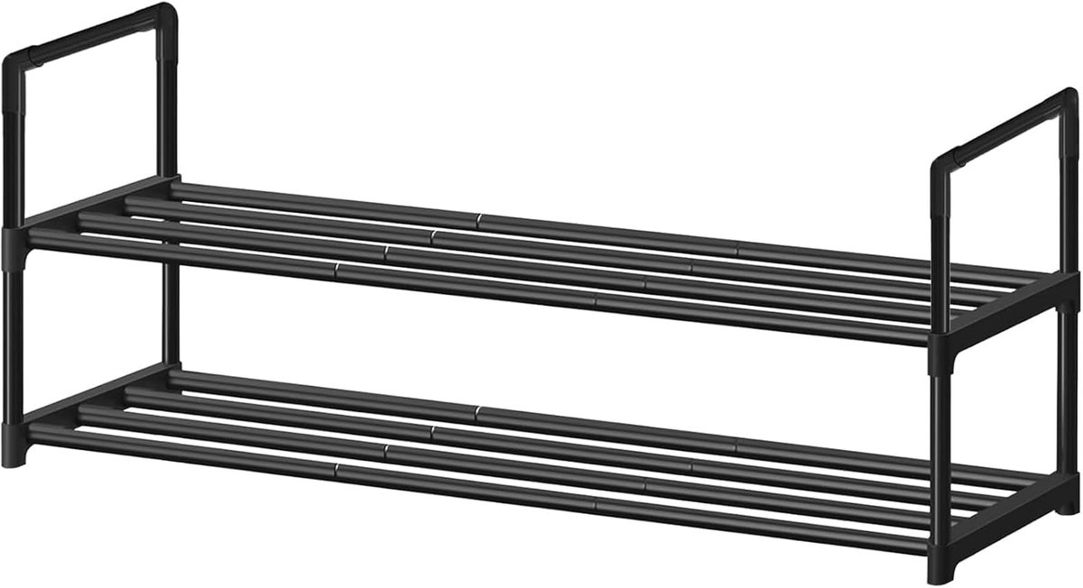 Imperatoris - Schoenenkastje - Schoenenrek - Voor 12-15 Paar Schoenen - Schoenenkast - Schoenenplank - 2 Verstelbare Lagen - Opbergen van Schoenen - 30 x 92 x 34 cm - Metaal - zwart