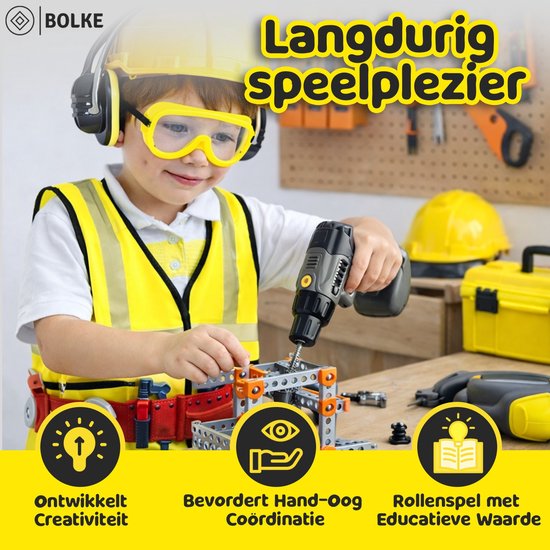 Bolke outils jouet garçons - perceuse jouet - établi jouet - coffre à outils pour enfants - 26 pièces