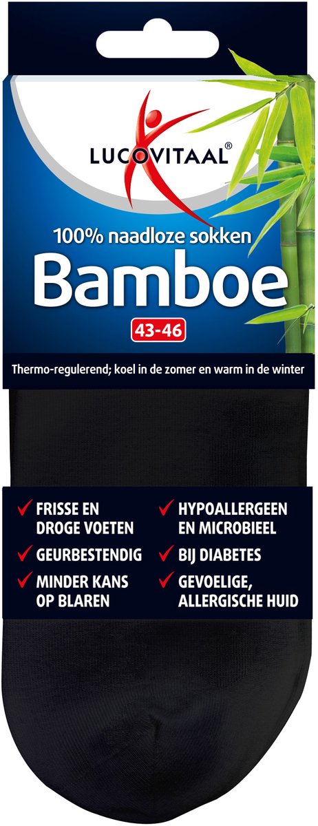 1x Lucovitaal Bamboe Sok Enkel 43-46 Zwart