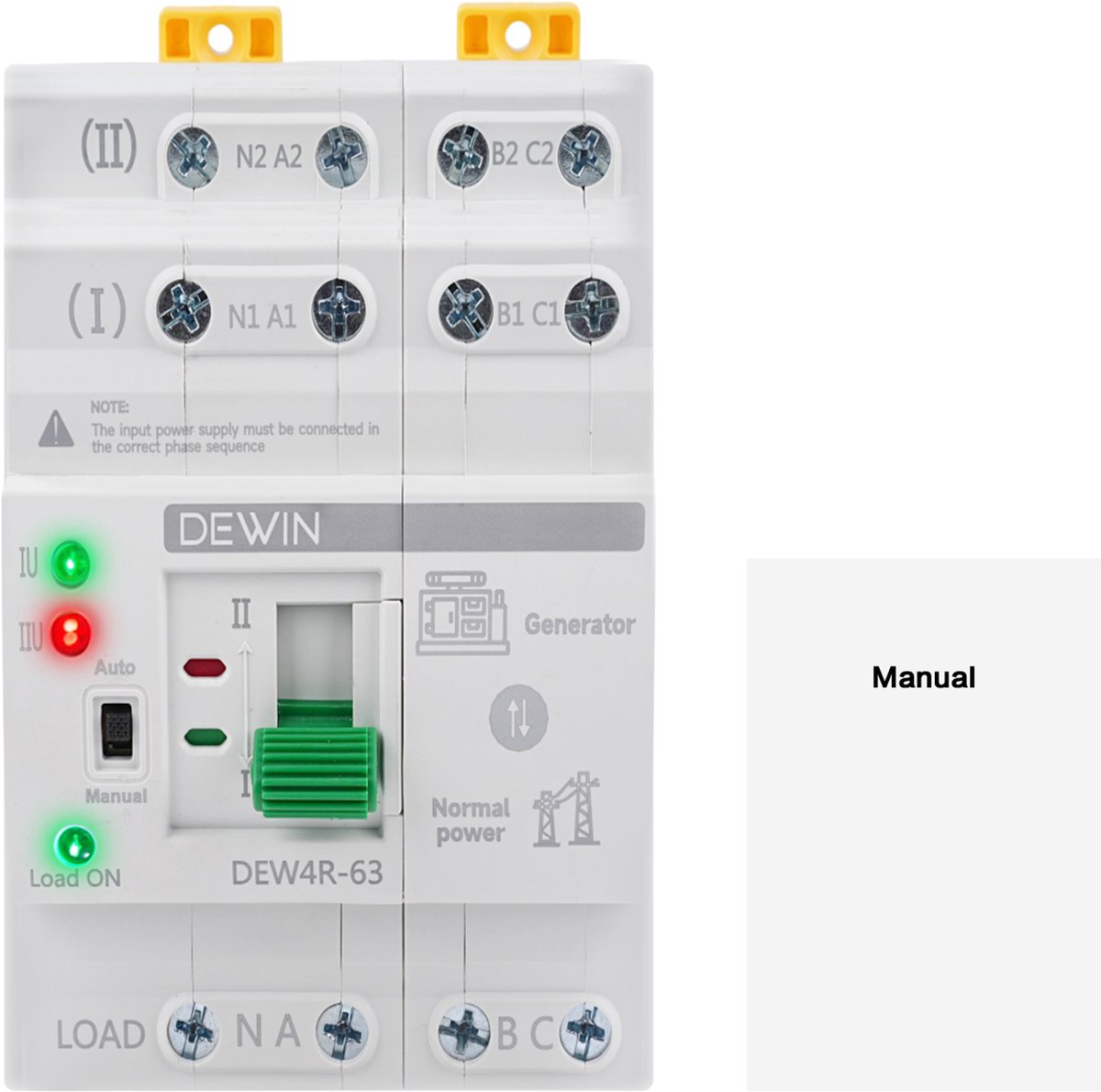 Automatische omschakelaar - 4P 63A 400V - Automatische Transfer Schakelaar - DIN-rail - ATS Dual Power Automatische omschakelaar - Elektrische keuzeschakelaar - ATS Noodstroomschakelaar