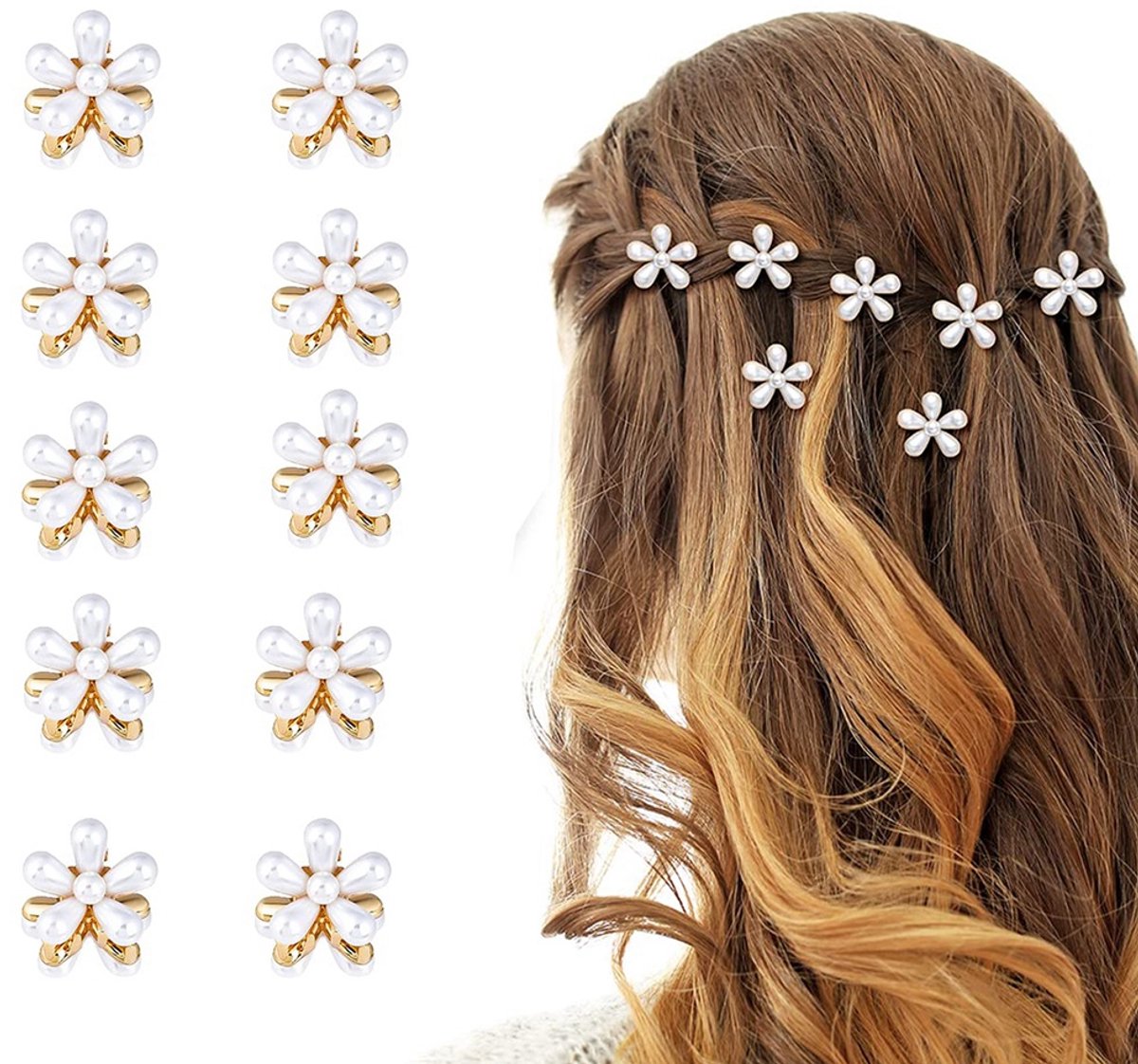 10 stuks mini-haarclips met parelmoer en bloemmotief voor vrouwen en meisjes