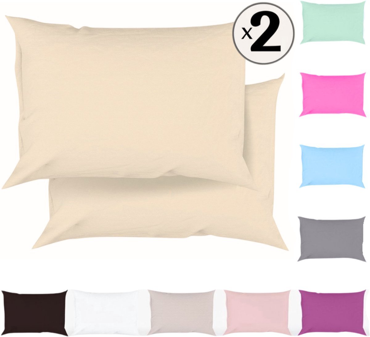 Tavas Kussenslopen 50 x 70 cm Set van 2 Beige Katoen 100% Hotelkwaliteit Kussensloop met rits
