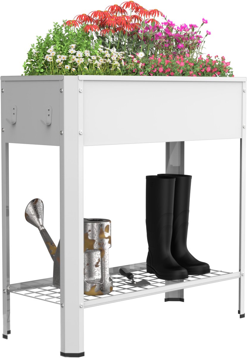 VCM Metall Hochbeet mit Ablage 80x35x80 cm, stehender Pflanzkasten für Balkon Terrasse Garten, Blumenkasten auf Beinen, Balora XL