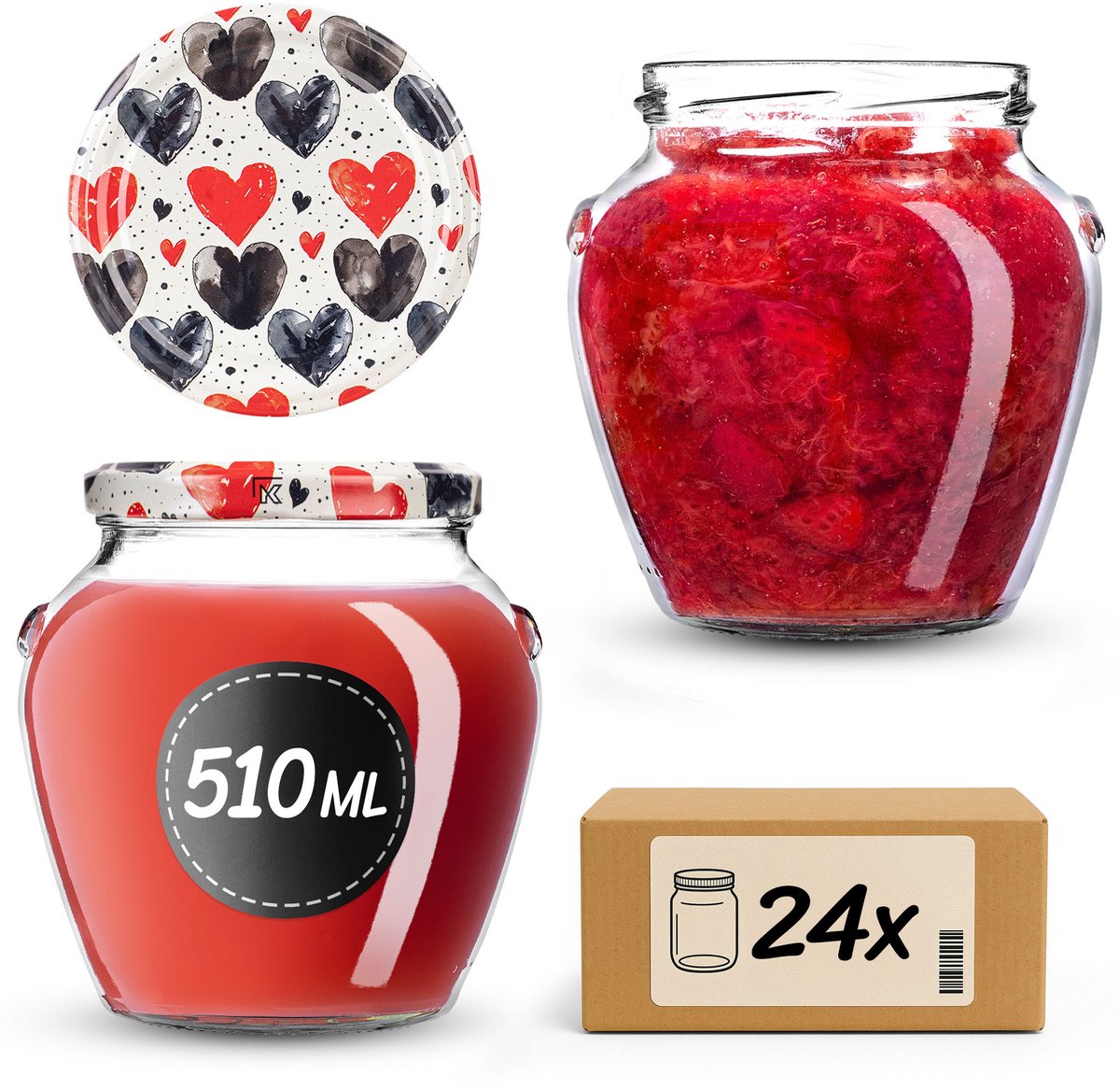 KADAX Inmaakpotten 510 ml fi82 Hartjes 24 stuks