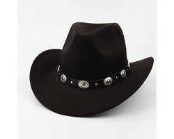 Zwarte Metalen gesp cowboyhoed voor dames en heren, vilt, brede rand, cowboy fedora hoed