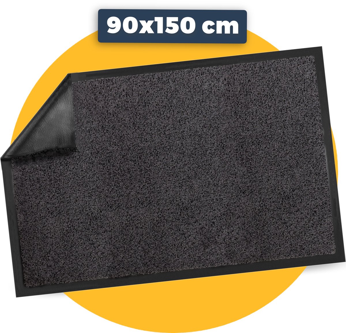 Pasper Deurmat binnen droogloopmat - 90 x 150 cm - Antraciet - 100% recycled - Gemaakt in België - Wasbaar - deurmatten Grijs - met boord