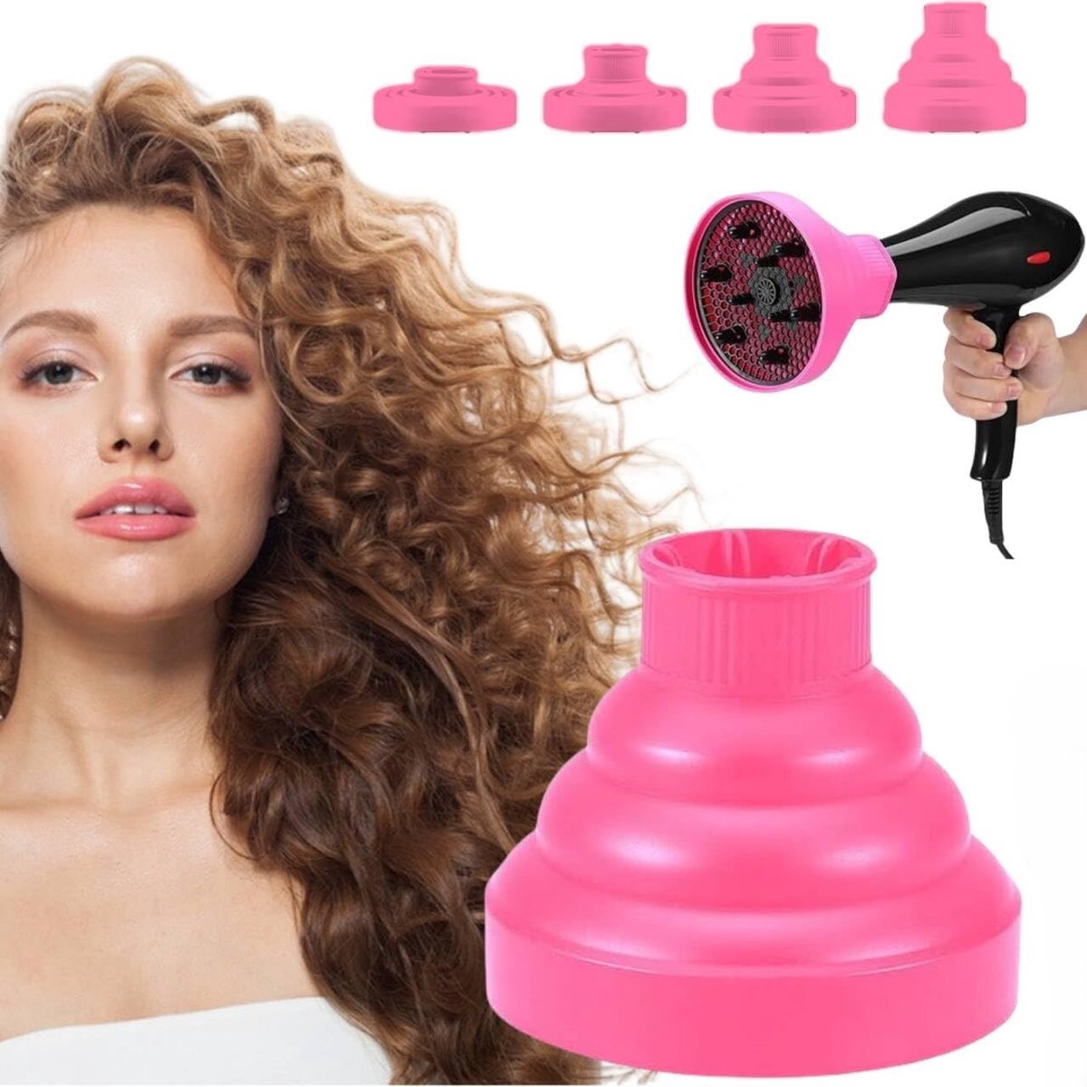 Diffuser fohn opzetstuk universal - Universeel met siliconen voor krullen - Opvouwbare - Haardroger Opzetstuk - Diffuser haar - Makkelijk Schoon te Maken - voor Thuis & Kapperszaak