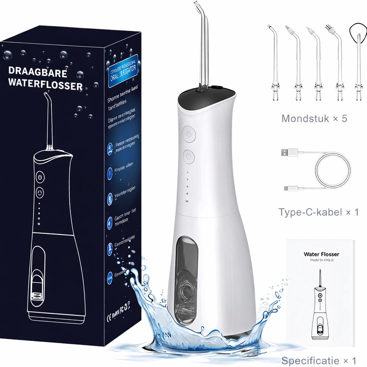Bol.com Waterflosser – Tandsteen verwijderaar – LED – Flosapparaten – Mondspoeling, Monddouche - Mondhygiëne & Tandverzorging - Wit aanbieding