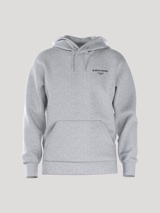 Lichtgrijze hoodie van katoen met capuchon en Björn Borg Stockholm logo op de borst.