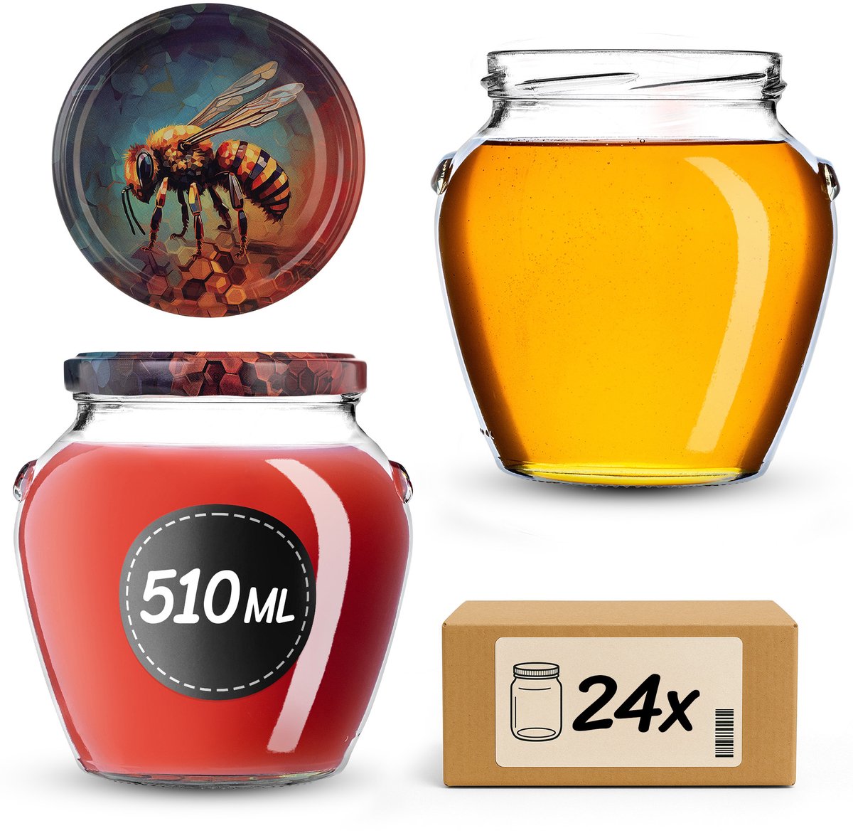 KADAX Inmaakpotten 510 ml fi82 Honingbij 24 stuks