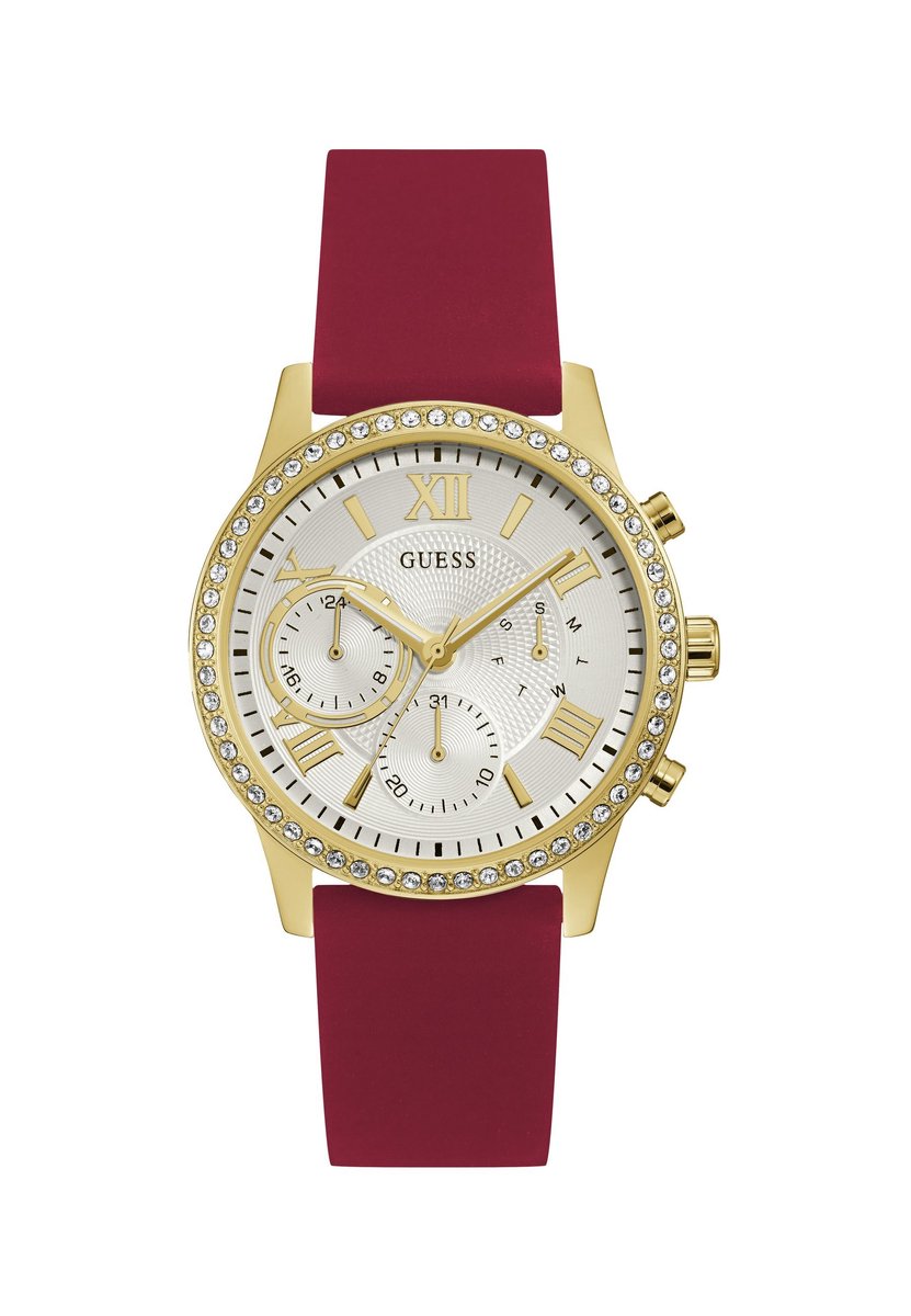 Guess Solar Quartz Analoog Horloge Rood Kast: 100 % Roestvrij Staal | Band: 100 % Siliconen 40 mm U1135L6M