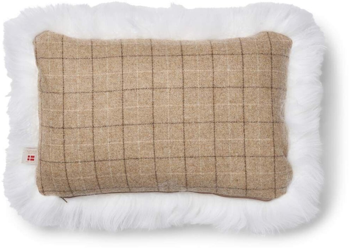 Sheepskin House Eenzijdig Schapenvacht Kussen - LW - 34x52 cm Oatmeal-Beige/Ivory