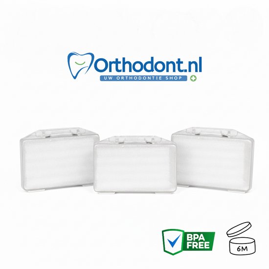 Drie doorzichtige cases met orthodontische wax, BPA FREE, 6M.