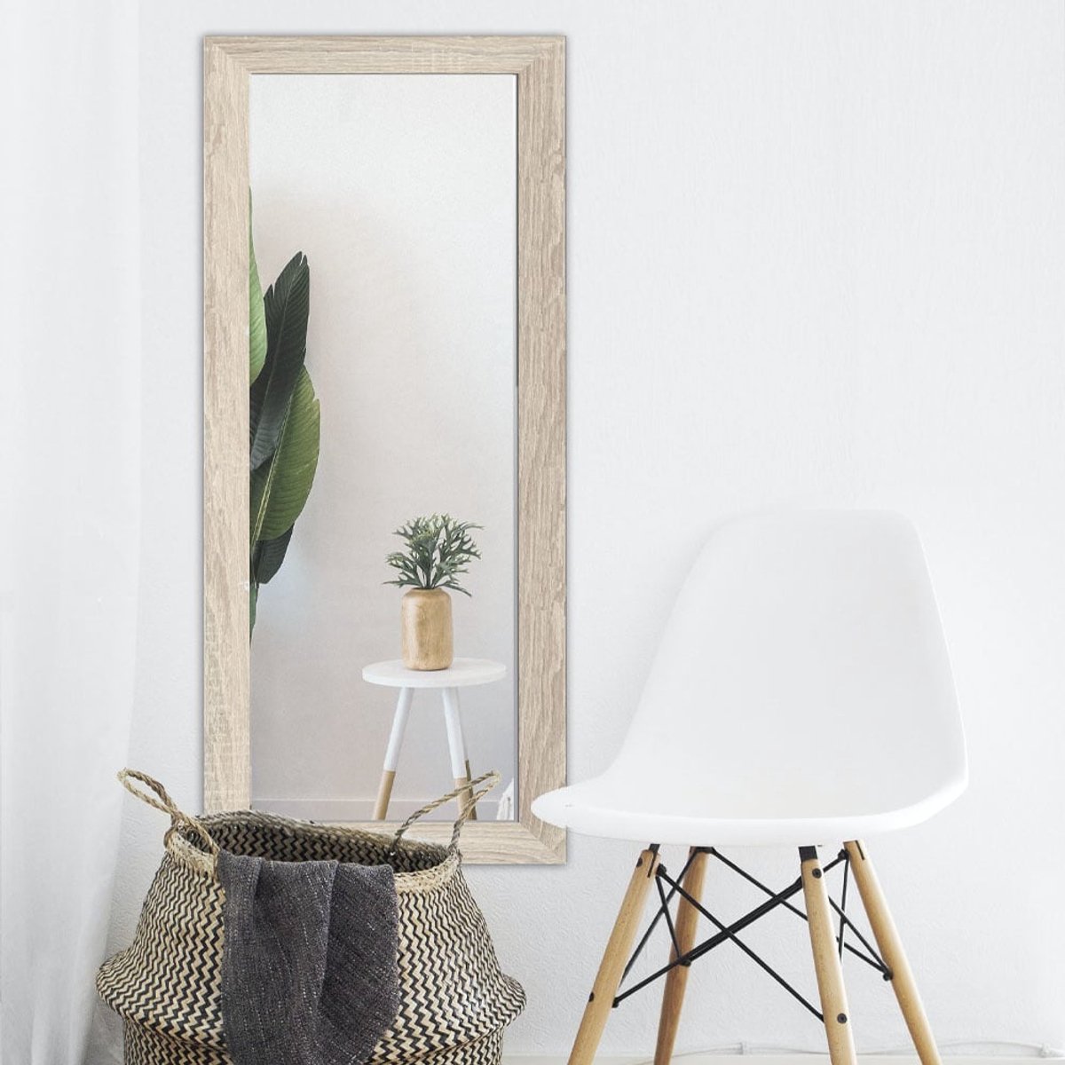Spiegel Skogen Eik Wandspiegel Rechthoekig – Houtlook MDF Lijst – Zonder Facet – Horizontaal & Verticaal Ophangbaar - 42x162 cm