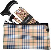 Garcia 1880 Opvouwbare wandelstok - Incl. polsbandje en opbergtas - Roze bloemen - Verstelbaar van 84 tot 92 cm - Aluminium - Derby handvat - Wandelstok vrouwen en mannen - Met wandelstok clip