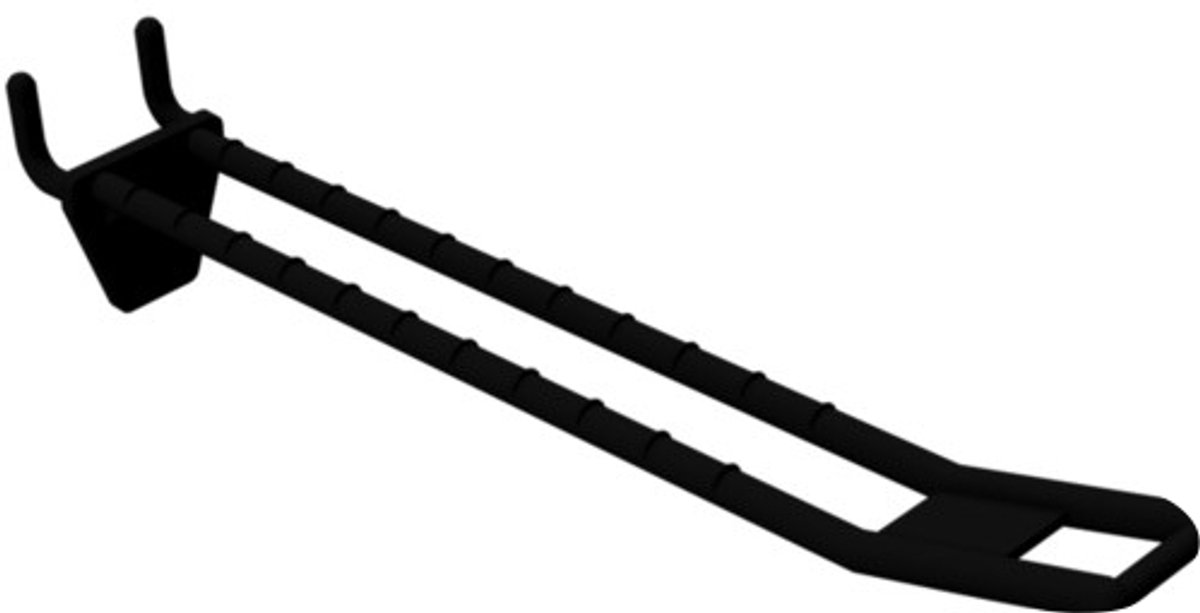 Perfowand Blisterhaak - 15 cm - Dubbel - Zwart - Kunststof Gaatjeswand Displayhaak
