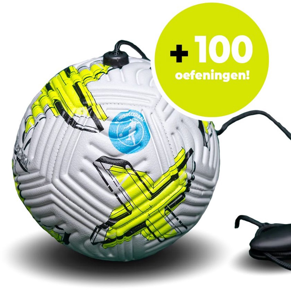 Minisoccerbal voetbal aan touw - techniekbal - Verjaardagscadeau - buitenspeelgoed - Met 100 oefeningen - Geel - Elite