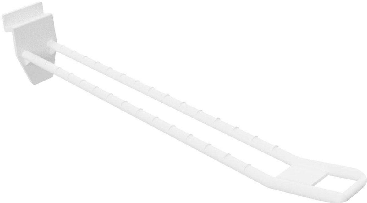 Lamellenwand Blisterhaak - 20 cm - Dubbel - Wit - Kunststof Slatwall Displayhaak