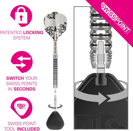 Target Darts EXO Edition 90% Tungsten Steel Tip Darts Set 22G Barrel 01 - Swiss Point Technologie - Pro Grip Shafts - Pro Ultra Flights - Radiale Groeven - Levenslange Garantie van Merkloos — afbeelding 2