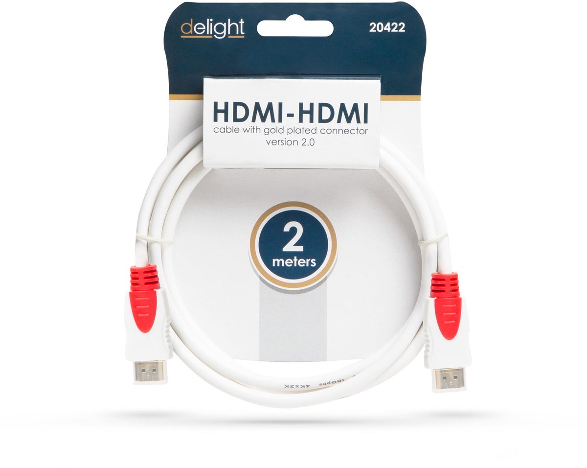 Image of HDMI 2.0 Kabel - 2 Meter - Ondersteunt 3D en 4K (4096×2160\@24Hz) - TrueHD & DTS-HD - Dubbel Afgeschermd - 24K Vergulde Connectoren - Geschikt Voor Home Cinema, Hi-Fi, Gameconsoles en Pc’s [20422]