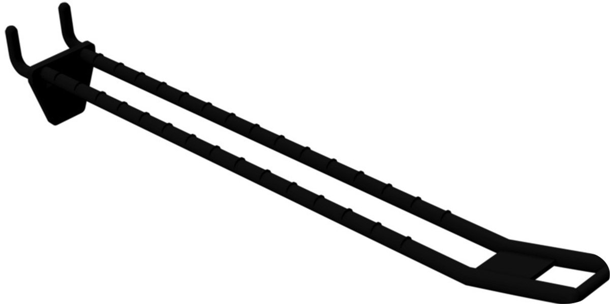 Perfowand Blisterhaak - 20 cm - Dubbel - Zwart - Kunststof Gaatjeswand Displayhaak