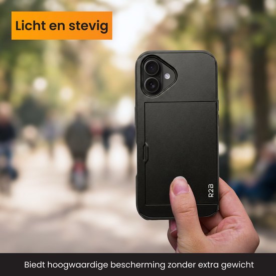 R2B Coque compatible avec iPhone 16 Plus – Étui Téléphone avec Porte-cartes 3 cartes – Coque Antichoc avec Film Protecteur – Modèle Utrecht