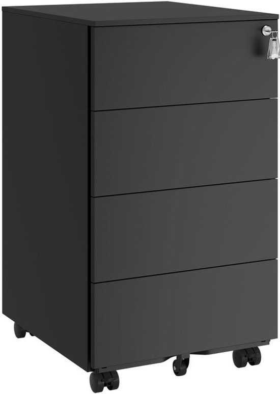 Tiroirs de Bureau Met Slot - noir - Bureau - Bureau Met Lades - Bureaus - Bloc de Tiroirs Sur Roulettes - 3 Tiroirs - Opbergbox - Armoire à Tiroirs - Organisateur de Tiroirs - Tiroirs