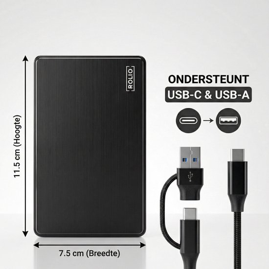 Rolio Disque dur externe - USB 3.1 et USB C - Vitesse 1Gbps - Stockage 750GB