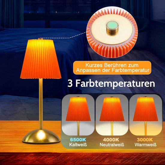 NETTLIFE Tafellamp LED 2 Stuks - Oranje-rood - Touch Dimbaar 3 Kleurtemperaturen - USB Oplaadbaar Draadloos - Voor Eetkamer Slaapkamer Woonkamer Hotel Buiten