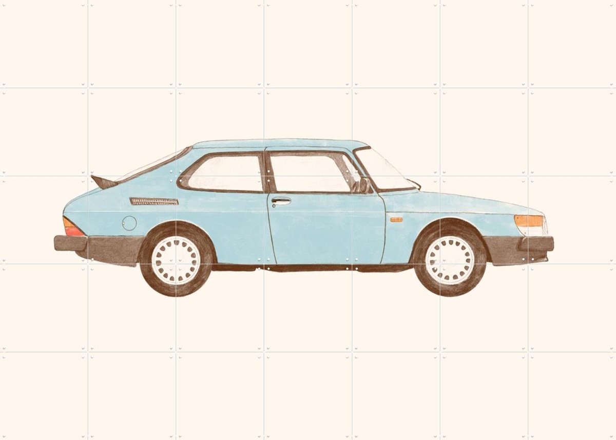 IXXI Vintage Blue Car, Florent Bodart - 140 x 100 cm - Gratis ophangtool - Grote wanddecoratie en posters - Vintage, Retro, Grafisch Ontwerp