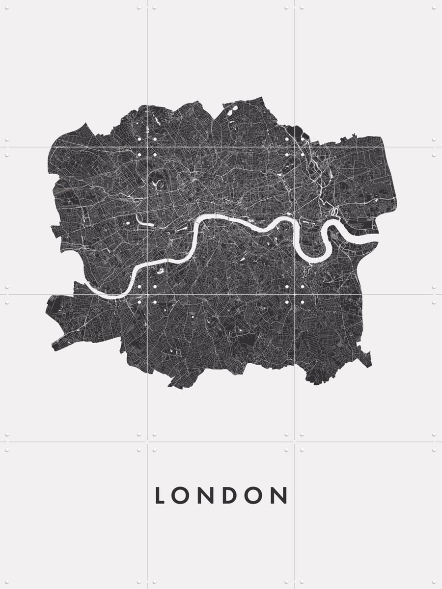 IXXI London City Map, Kunst in Kaart - 60 x 80 cm - Gratis ophangtool - Grote wanddecoratie en posters - Technische Tekening, Minimalisme, Grafisch