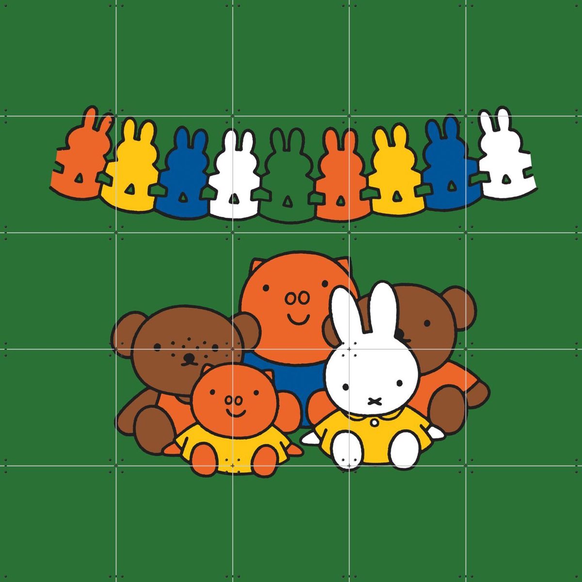 IXXI Nijntje Feest, Nijntje - 100 x 100 cm - Gratis ophangtool - Grote wanddecoratie en posters - Kleurrijk, Speels, Illustraties, Cartoonesk