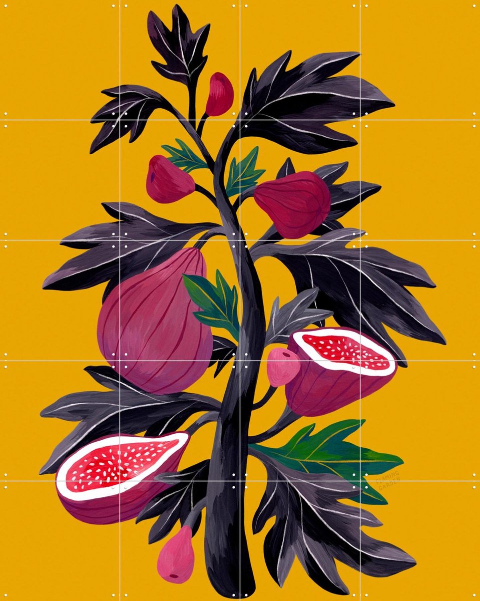 IXXI Fig Tree, Flaming Garden - 80 x 100 cm - Gratis ophangtool - Grote wanddecoratie en posters - Kleurrijk, Speels, Illustraties, Keuken, Eetkamer