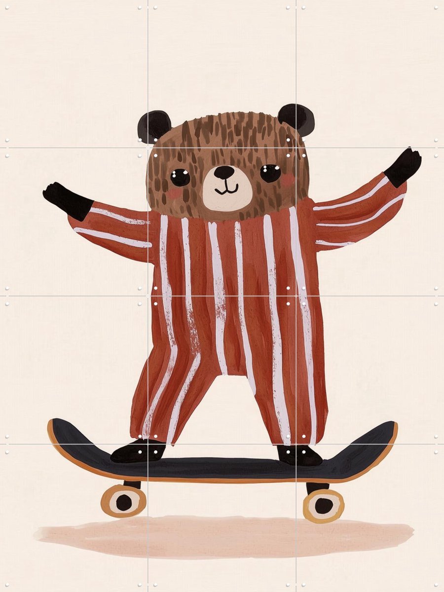 IXXI Skating Teddy, Treechild & Various - 60 x 80 cm - Gratis ophangtool - Grote wanddecoratie en posters - Cartoonesk, Speels, Illustraties