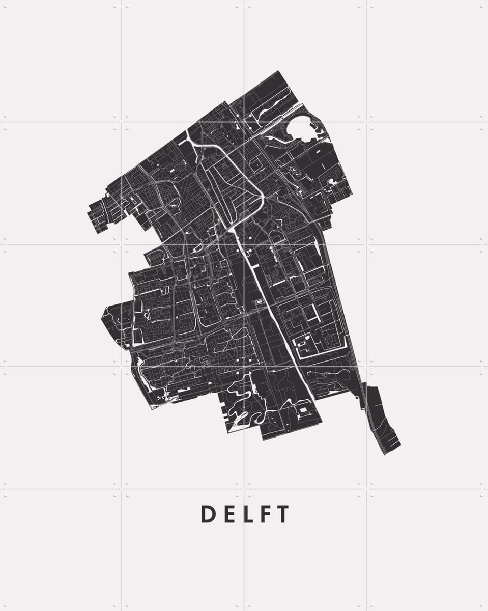 IXXI Delft City Map, Kunst in Kaart - 80 x 100 cm - Gratis ophangtool - Grote wanddecoratie en posters - Technische Tekening, Grafisch Ontwerp, Line