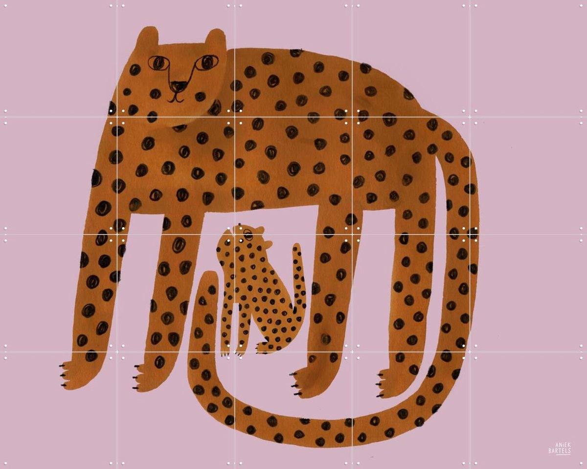 IXXI Leopard Family, Aniek Bartels - 100 x 80 cm - Gratis ophangtool - Grote wanddecoratie en posters - Illustraties, Kleurrijk, Digitale Kunst