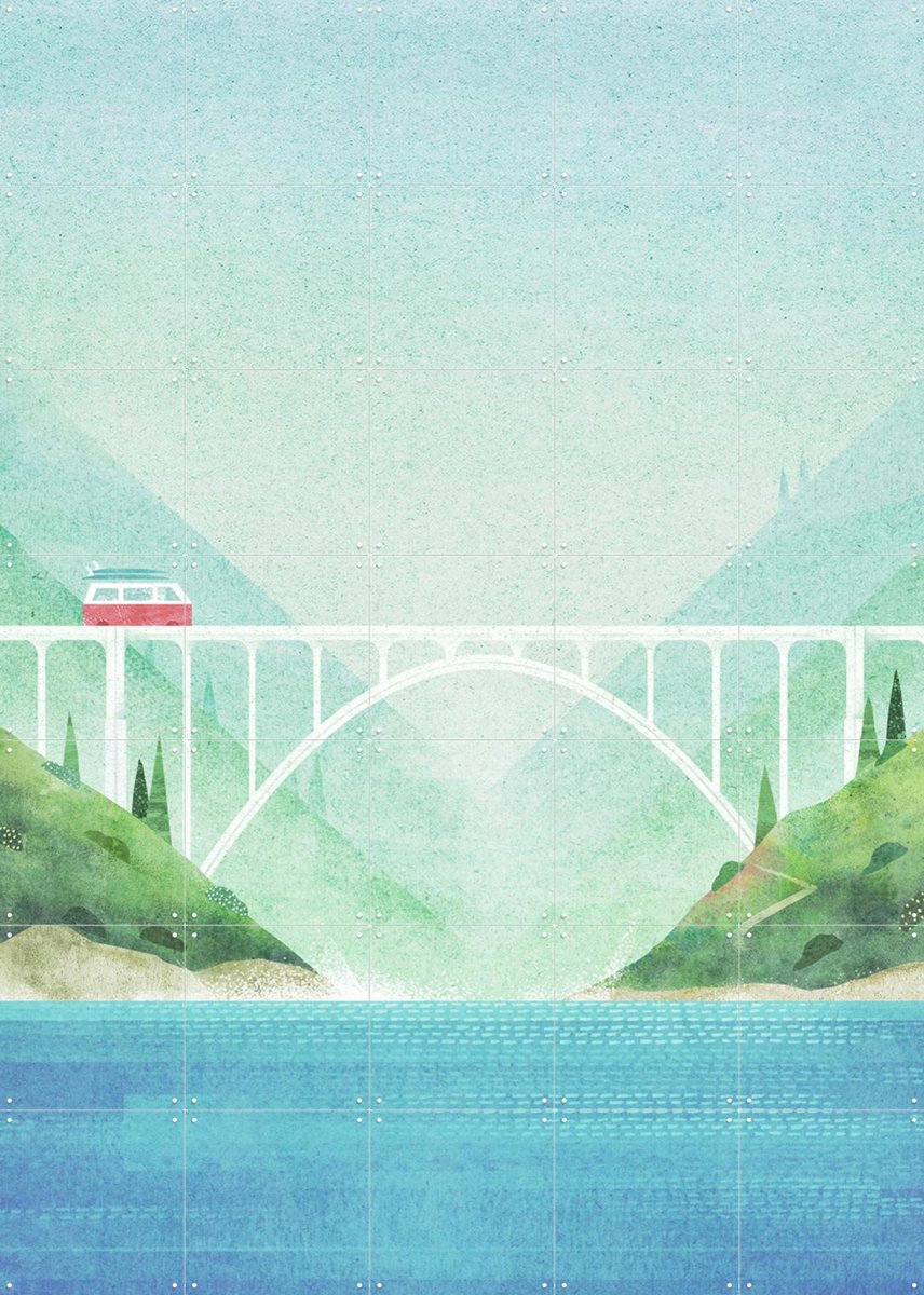 IXXI Big Sur, Henry Rivers - 100 x 140 cm - Gratis ophangtool - Grote wanddecoratie en posters - Minimalisme, Aquarel, Kleurrijk, Illustraties