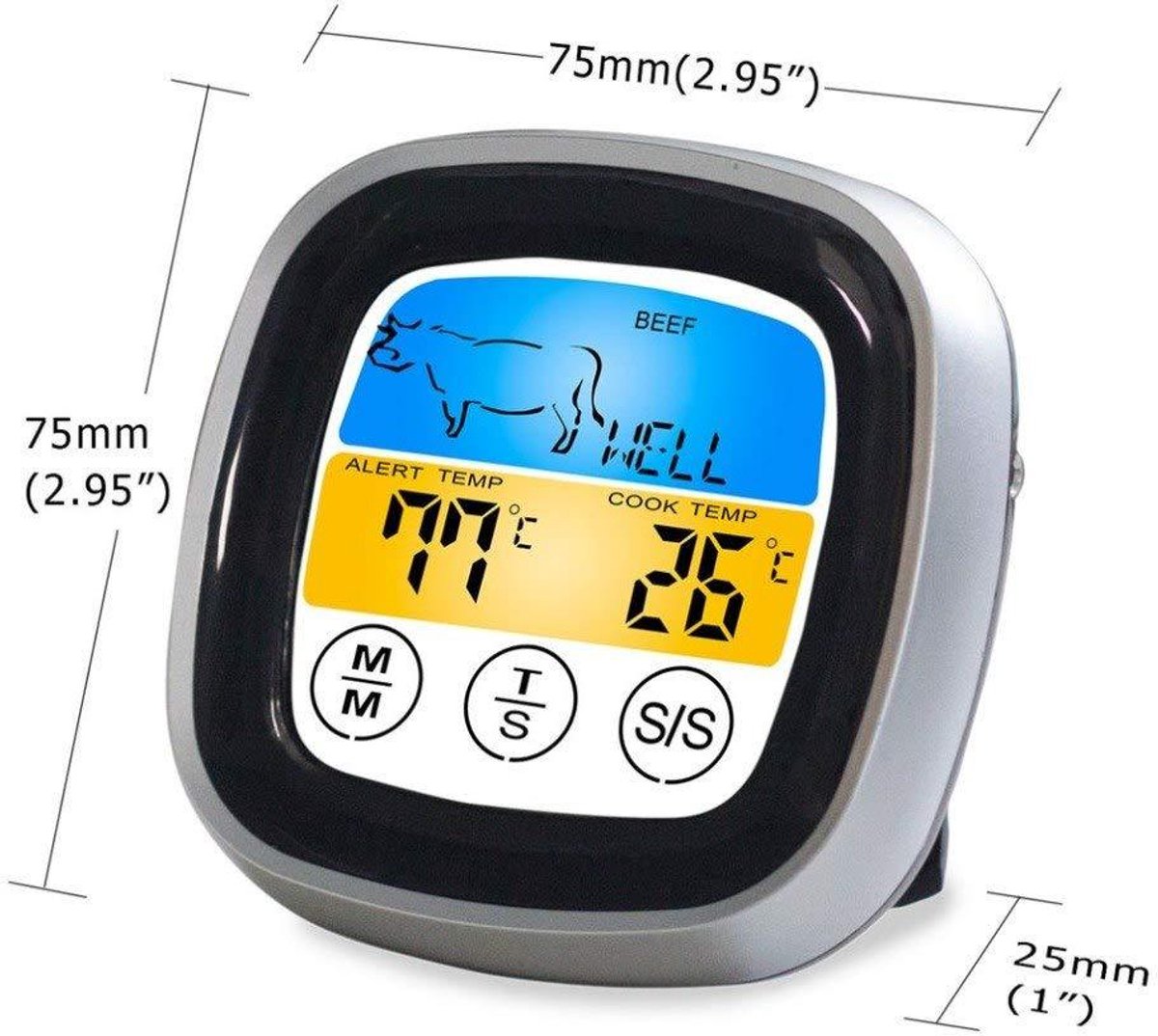 Digitale Vlees- & Oventhermometer met Lange Sonde - Groot LCD Touchscreen, Timer, Direct Afleesbaar, Ideaal voor Oven, BBQ, Bakken & Grillen — cadeau in Kookcadeaus - foto 5