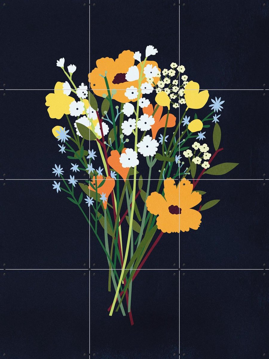 IXXI Wild Flowers Dark, Lotte Dirks - 60 x 80 cm - Gratis ophangtool - Grote wanddecoratie en posters - Kleurrijk, Speels, Grafisch Ontwerp