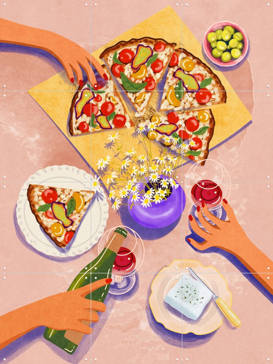 IXXI Dinner With Friends, Raissa Oltmanns - 60 x 80 cm - Gratis ophangtool - Grote wanddecoratie en posters - Speels, Grafisch Ontwerp, Illustraties