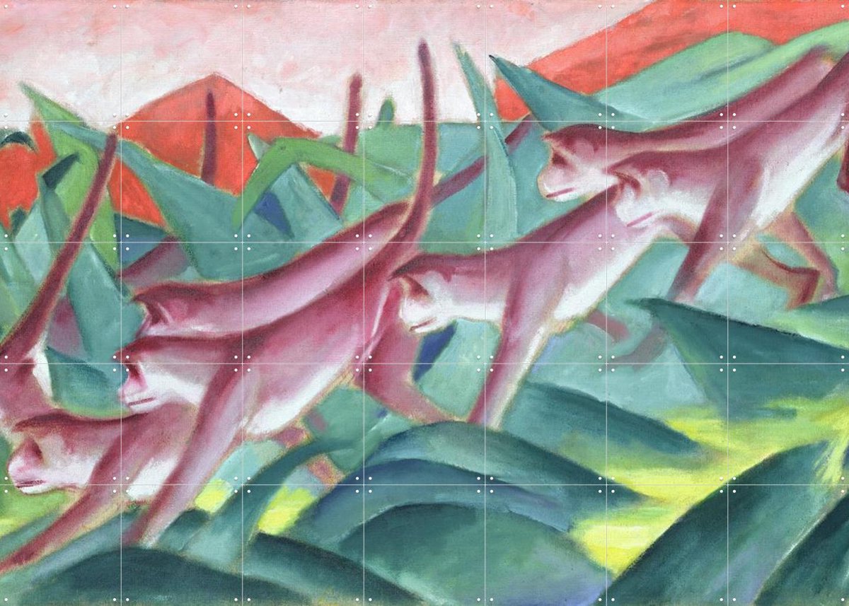 IXXI Monkey Frieze 1911, Franz Marc & Bridgeman Images - 140 x 100 cm - Gratis ophangtool - Grote wanddecoratie en posters - Klassiek, Kleurrijk