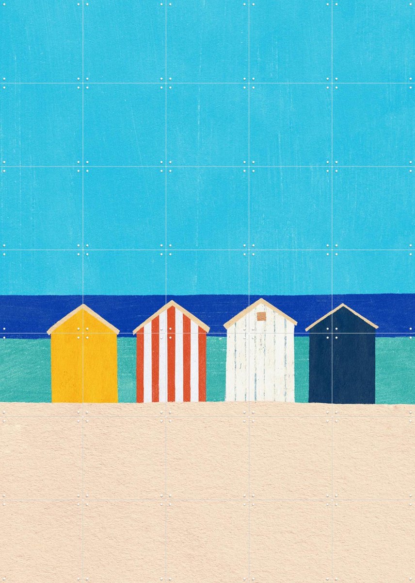 IXXI Beach Cabins, Henry Rivers - 100 x 140 cm - Gratis ophangtool - Grote wanddecoratie en posters - Kleurrijk, Grafisch Ontwerp, Minimalisme