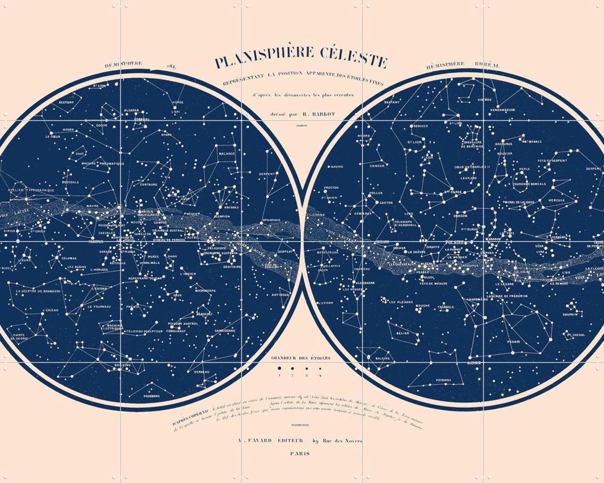 IXXI Planisphere celeste, Aster Edition - 100 x 80 cm - Gratis ophangtool - Grote wanddecoratie en posters - Vintage, Technische Tekening